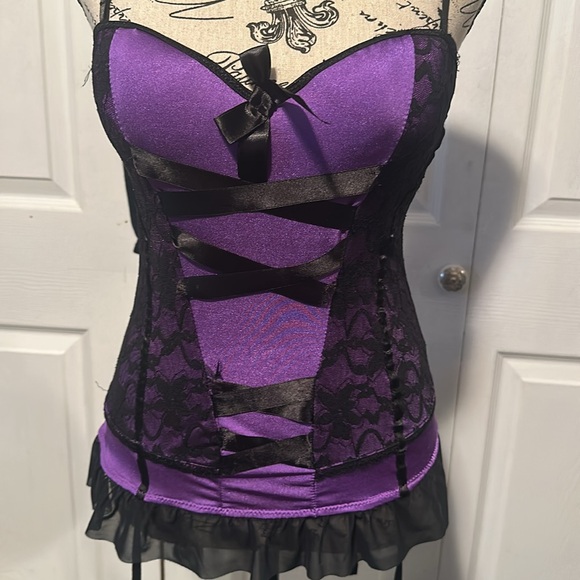 BodyRage Intimates Purple and Black Corset & Garter Bodysuit - Picture 2 of 11